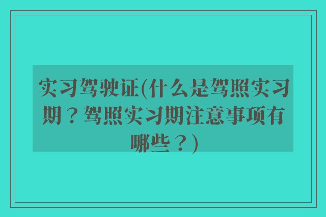 实习驾驶证(什么是驾照实习期？驾照实习期注意事项有哪些？)