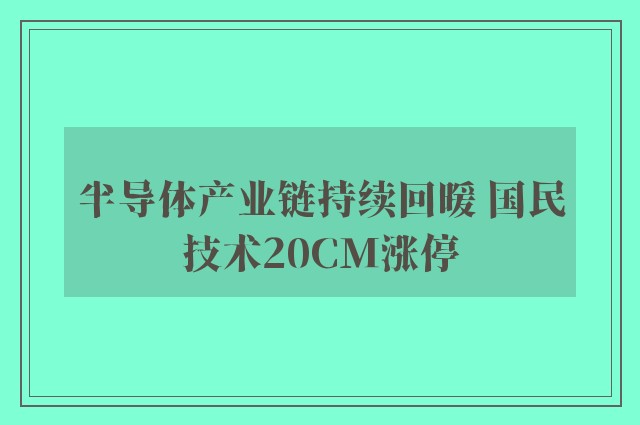 半导体产业链持续回暖 国民技术20CM涨停