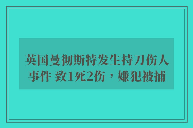 英国曼彻斯特发生持刀伤人事件 致1死2伤，嫌犯被捕